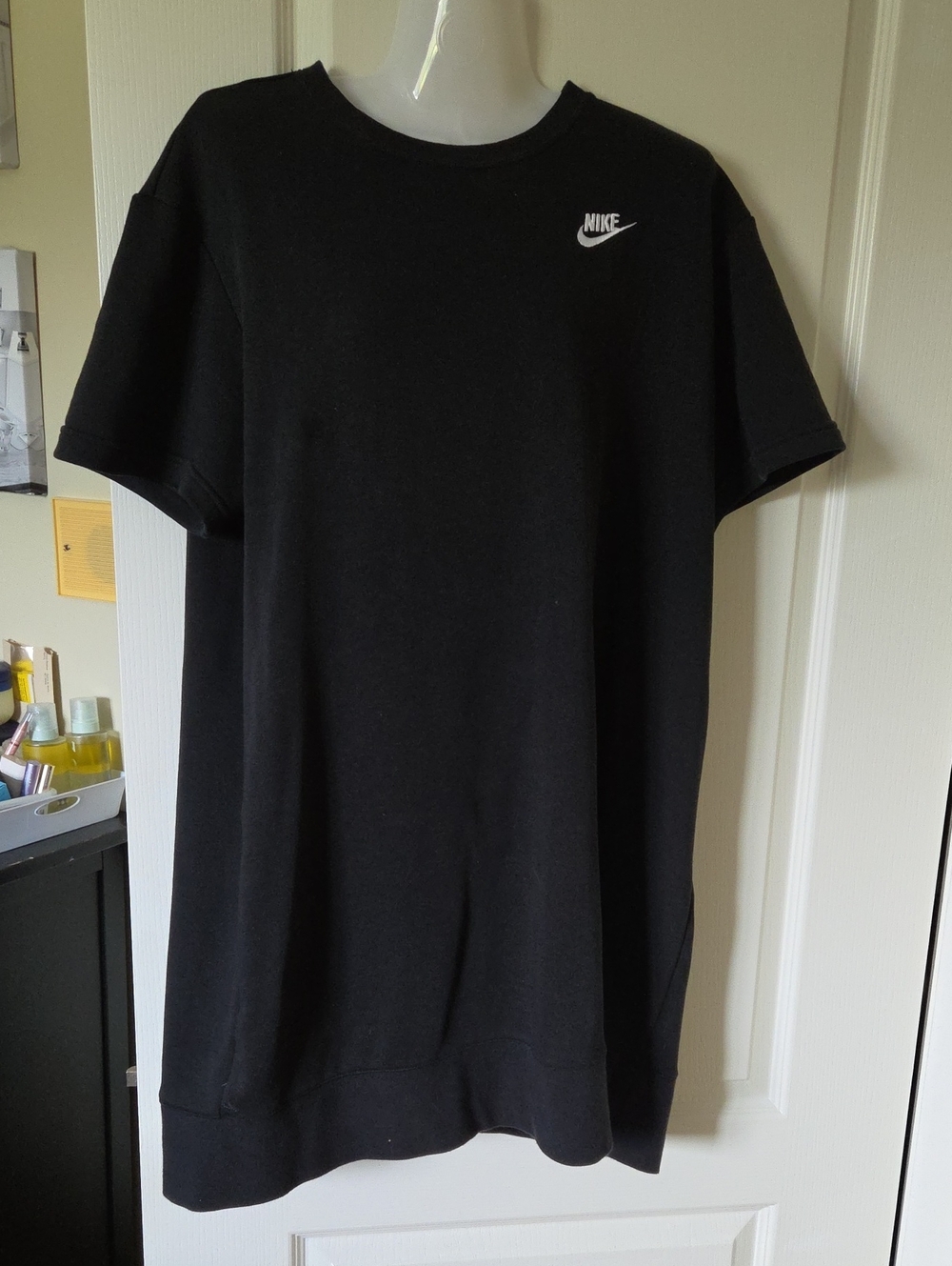 WOMENS Nike Black Short-Sleeve Crewneck MINI DRESS with White Swoosh Fits M-XXL